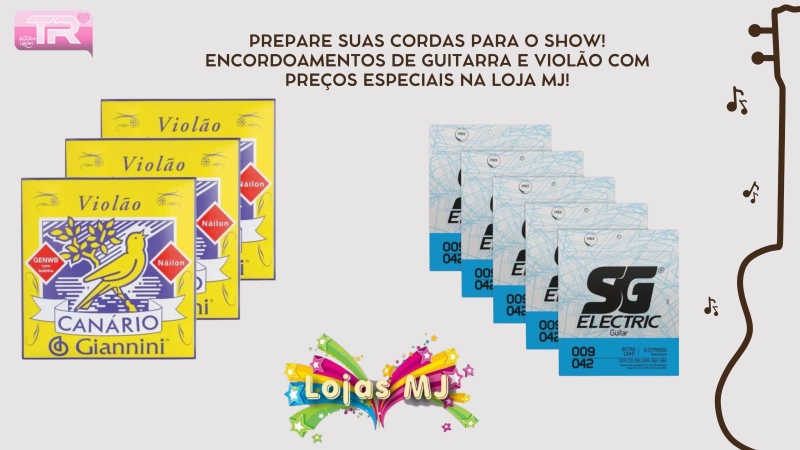 Prepare suas cordas para o show! Encordoamentos de guitarra e violão com preços especiais na Loja MJ!