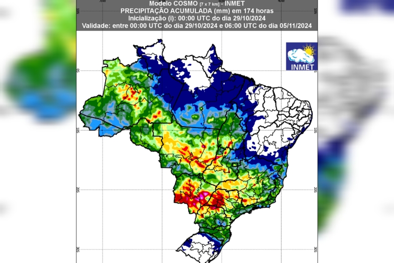 Previsão do tempo entre os dias 29 de outubro a 04 de novembro de 2024