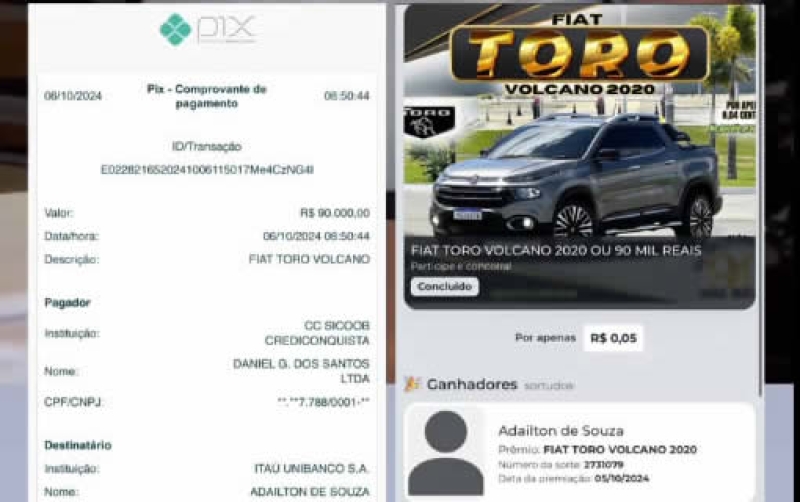 Entrega de prêmio de $ 90 mil reais ao ganhador - Daniel Premiações